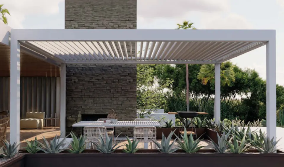 Diamond Prime louvred roof on a terrace