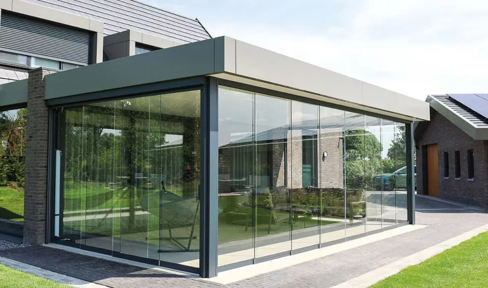 Veranda with glass sliding walls